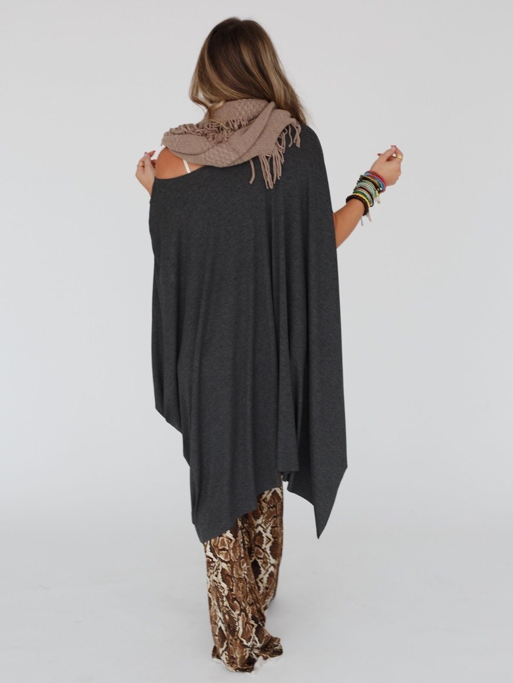 Three Bird Nest Wren Tunic Boho Oversized Swing Top Charcoal One Size Fits Most - Picture 4 of 11